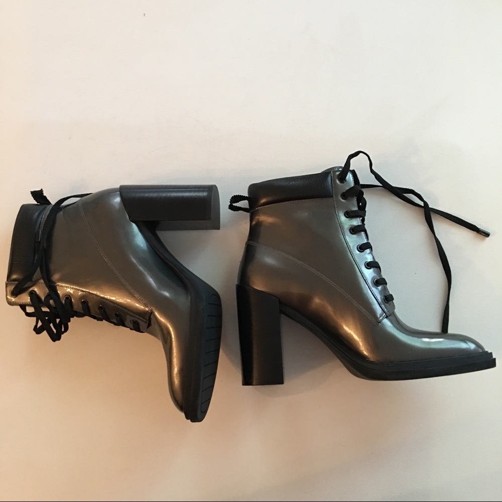 Kenneth Cole Metallic Gray Lace-Up Ankle Boots